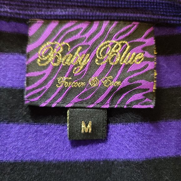"Baby Blue" purple & black striped v-neck button-up cardigan - Picture 5 of 6